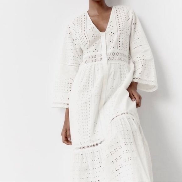 Zara White Eyelet Maxi Dress - Picture 3 of 9